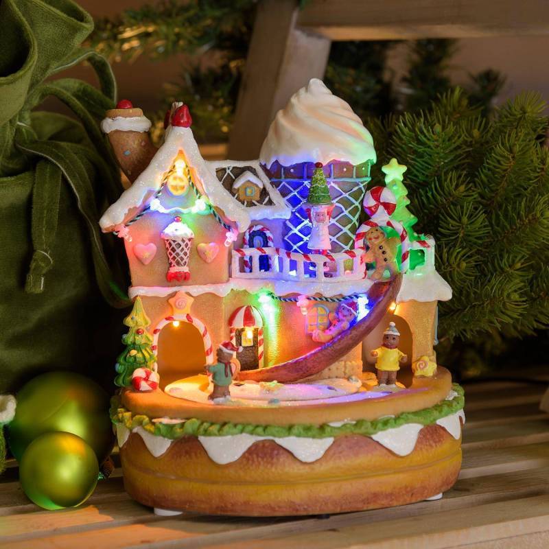 Lotti - Village de Noël à LED Maison en Pain D'épice Ginger Bread House H21cm 2 Mouvements de Rotation Personnages avec Musique Lotti - Imagen 1