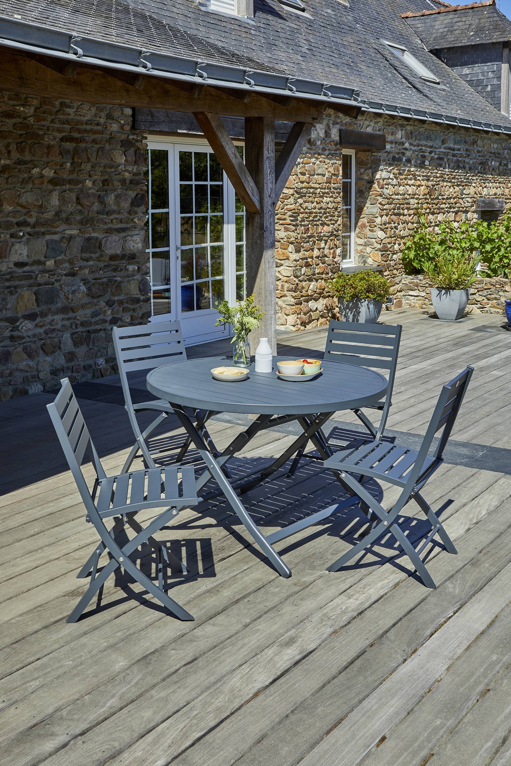 City Garden - Ensemble repas de jardin 4 places en aluminium  - Gris anthracite - MARIUS - Imagen 1