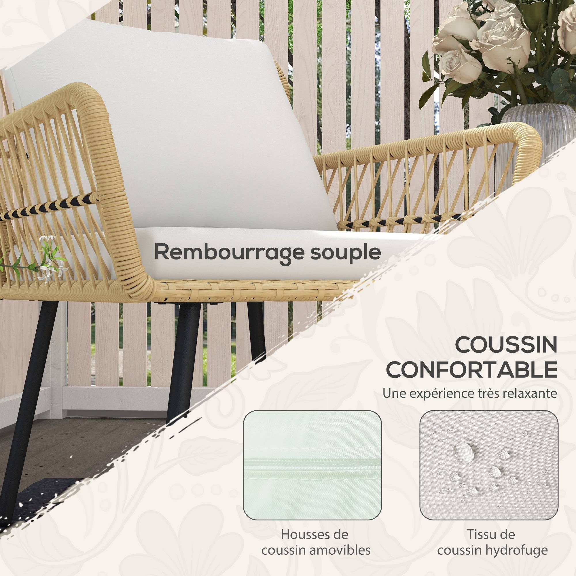 Salon de Jardin 4 Places en Résine Tressée avec Canapé Fauteuils et Table Basse Ronde - ComfortXL Outdoor Living - Image 6