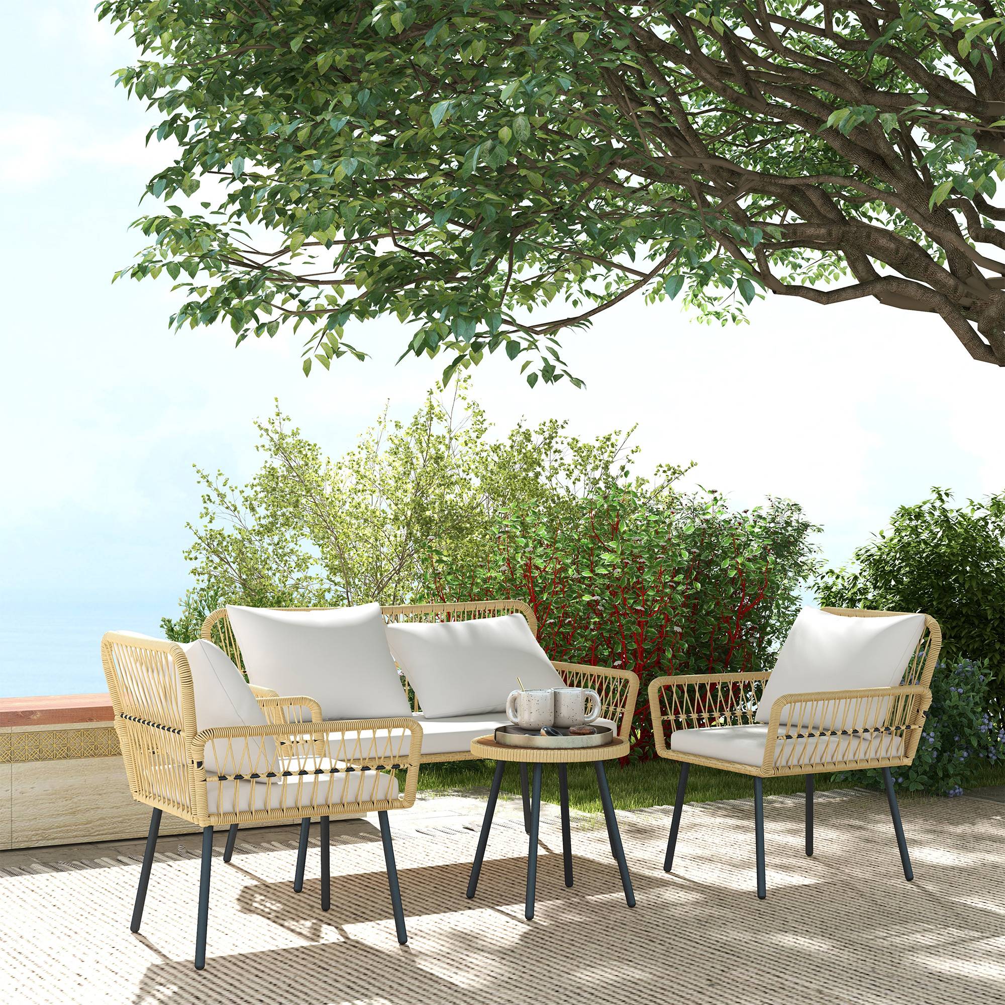 Salon de Jardin 4 Places en Résine Tressée avec Canapé Fauteuils et Table Basse Ronde - ComfortXL Outdoor Living - Image 3