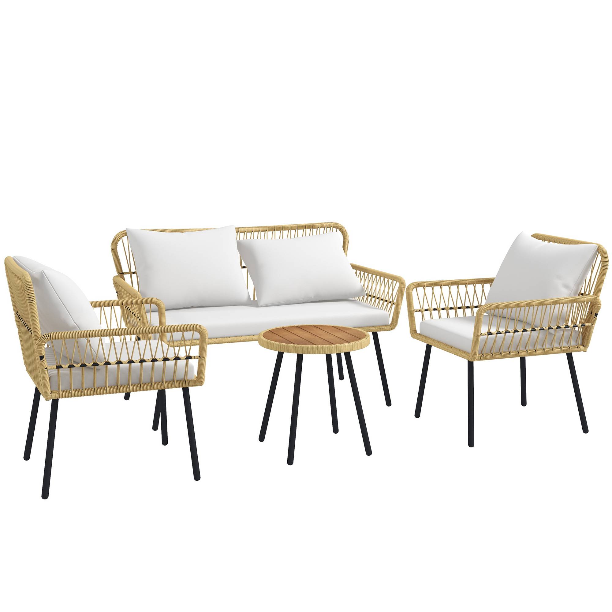 Salon de Jardin 4 Places en Résine Tressée avec Canapé Fauteuils et Table Basse Ronde - ComfortXL Outdoor Living