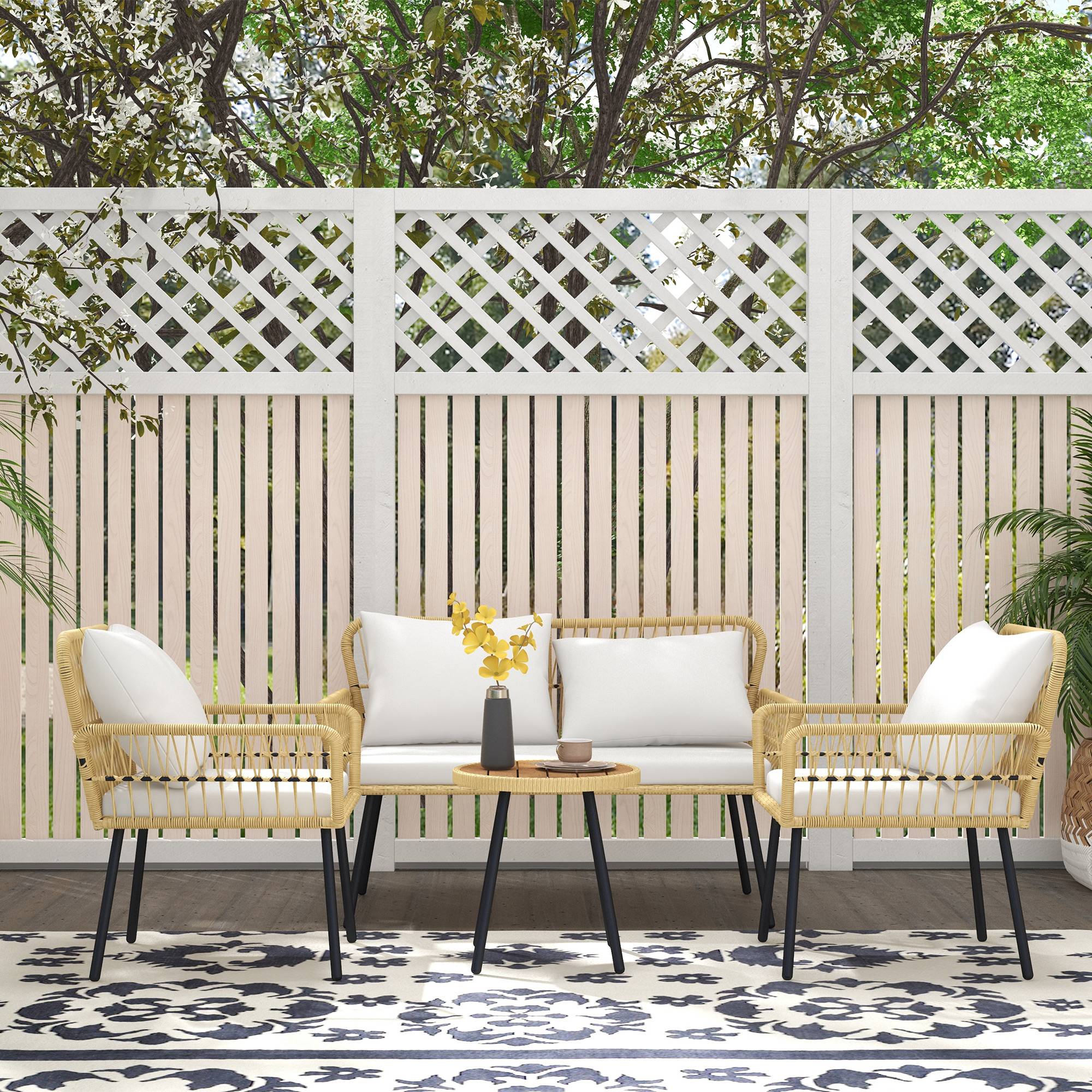 Salon de Jardin 4 Places en Résine Tressée avec Canapé Fauteuils et Table Basse Ronde - ComfortXL Outdoor Living - Image 4