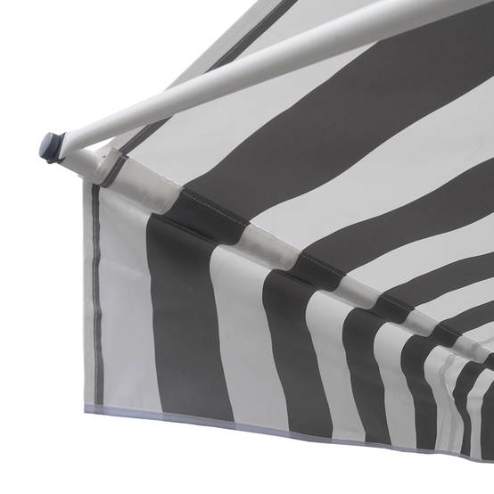 Happy Garden - Store banne pour balcon CHENE 2 × 1,2m - Toile rayée blanche/grise et structure blanche - HAPPY GARDEN - Imagen 4