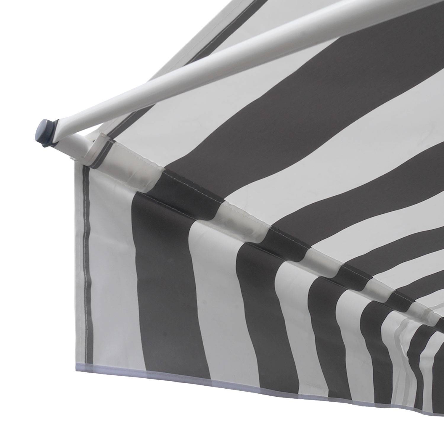 Happy Garden - Store banne pour balcon CHENE 2 × 1,2m - Toile rayée blanche/grise et structure blanche - HAPPY GARDEN - Imagen 4
