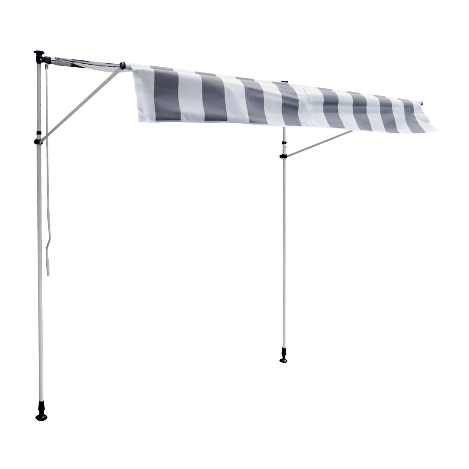 Happy Garden - Store banne pour balcon CHENE 2 × 1,2m - Toile rayée blanche/grise et structure blanche - HAPPY GARDEN - Imagen 1