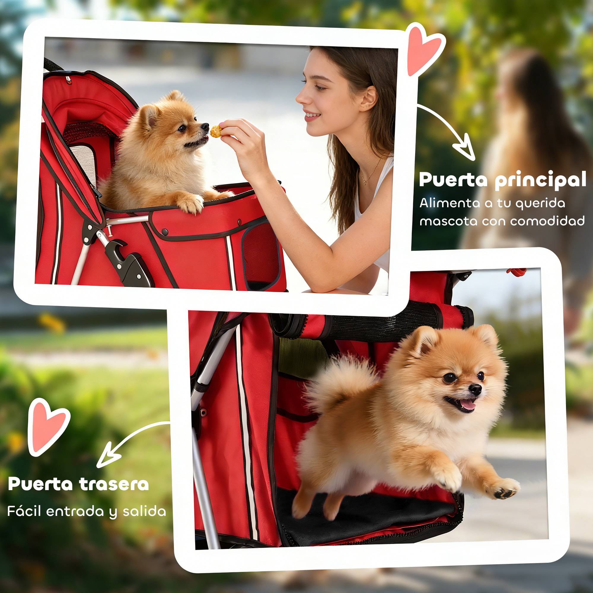 Poussette pour petit chien avec panier de rangement, porte-gobelet, roues et coussin lavable 77 x 44 x 102 cm Rouge - Image 9