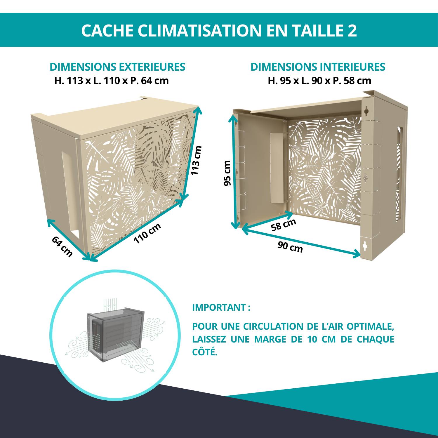 Cache climatiseur, ATOLE aluminium thermolaqué, crème, L.110 x H.113 x P.64 cm - Image 3