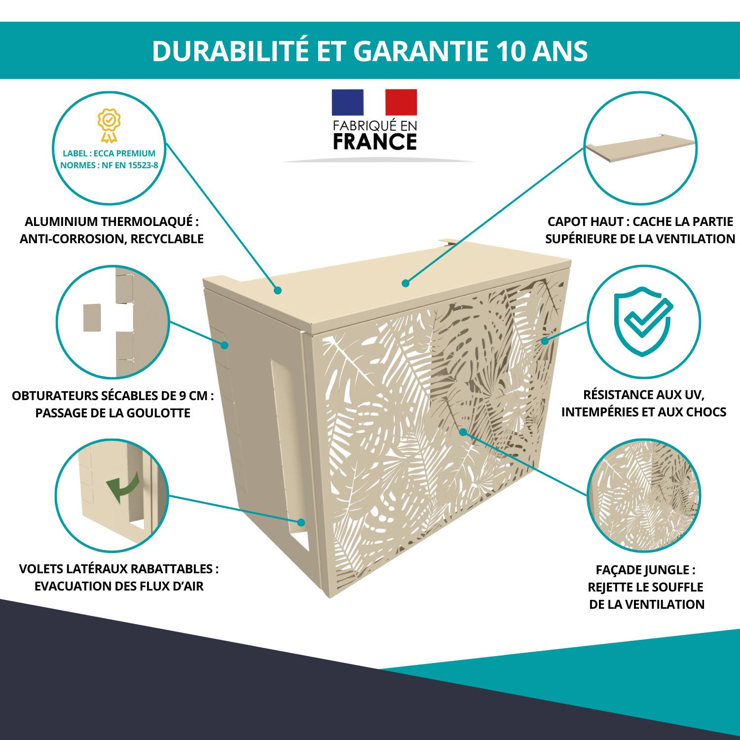 Cache climatiseur, ATOLE aluminium thermolaqué, crème, L.110 x H.113 x P.64 cm - Image 5
