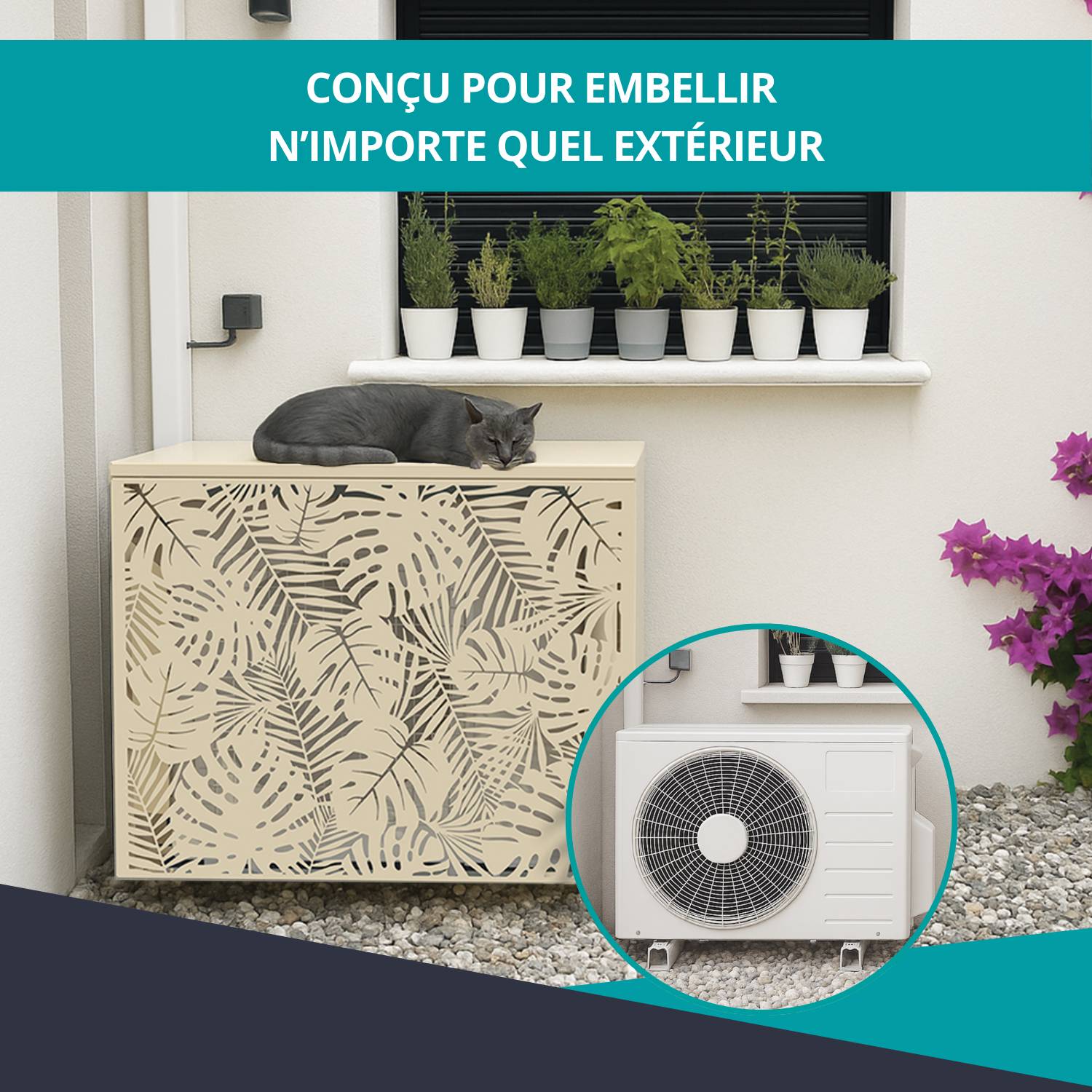 Cache climatiseur, ATOLE aluminium thermolaqué, crème, L.110 x H.113 x P.64 cm - Image 4