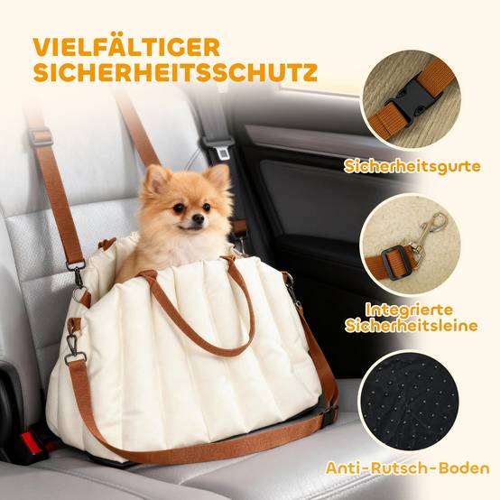 Siège auto chien Oxford velours voyage transport sac 2-en-1 lavable 50x30x31cm Crème - ComfortXL Outdoor Living - Image 6