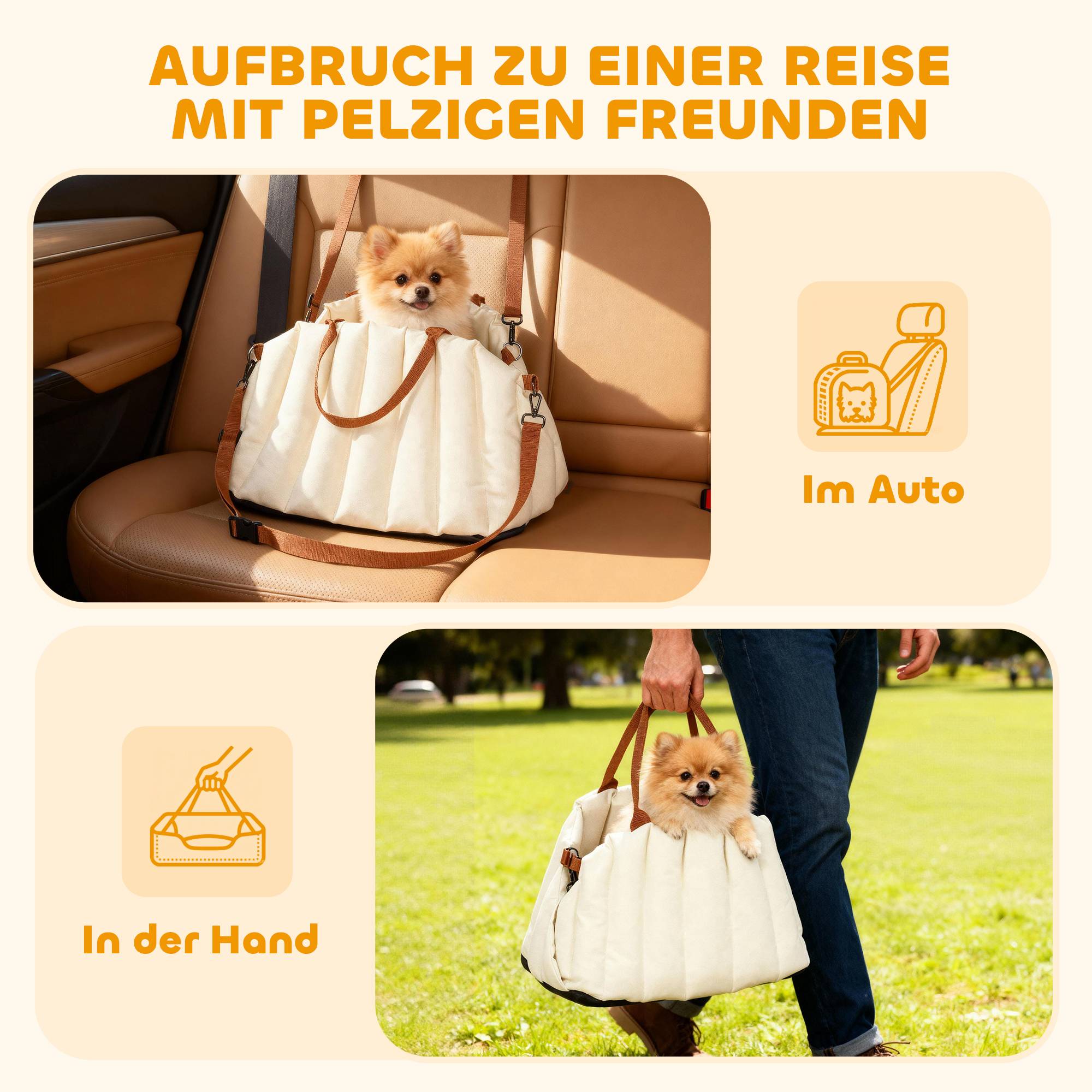 Siège auto chien Oxford velours voyage transport sac 2-en-1 lavable 50x30x31cm Crème - ComfortXL Outdoor Living - Image 8