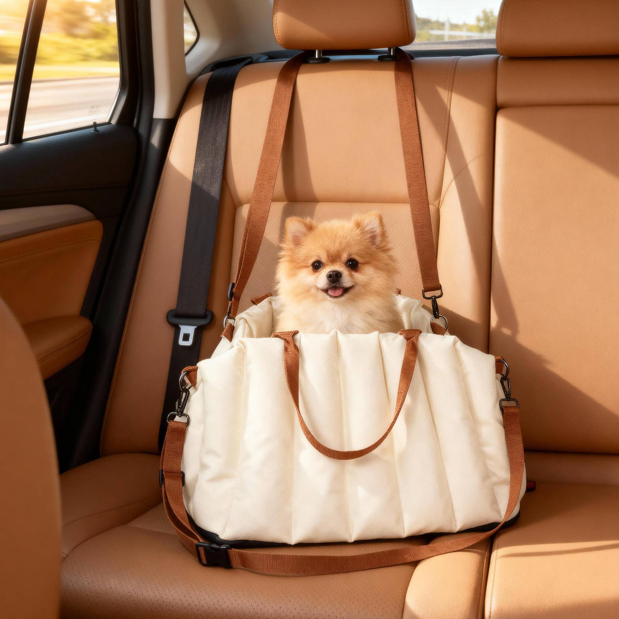 Siège auto chien Oxford velours voyage transport sac 2-en-1 lavable 50x30x31cm Crème - ComfortXL Outdoor Living - Image 10