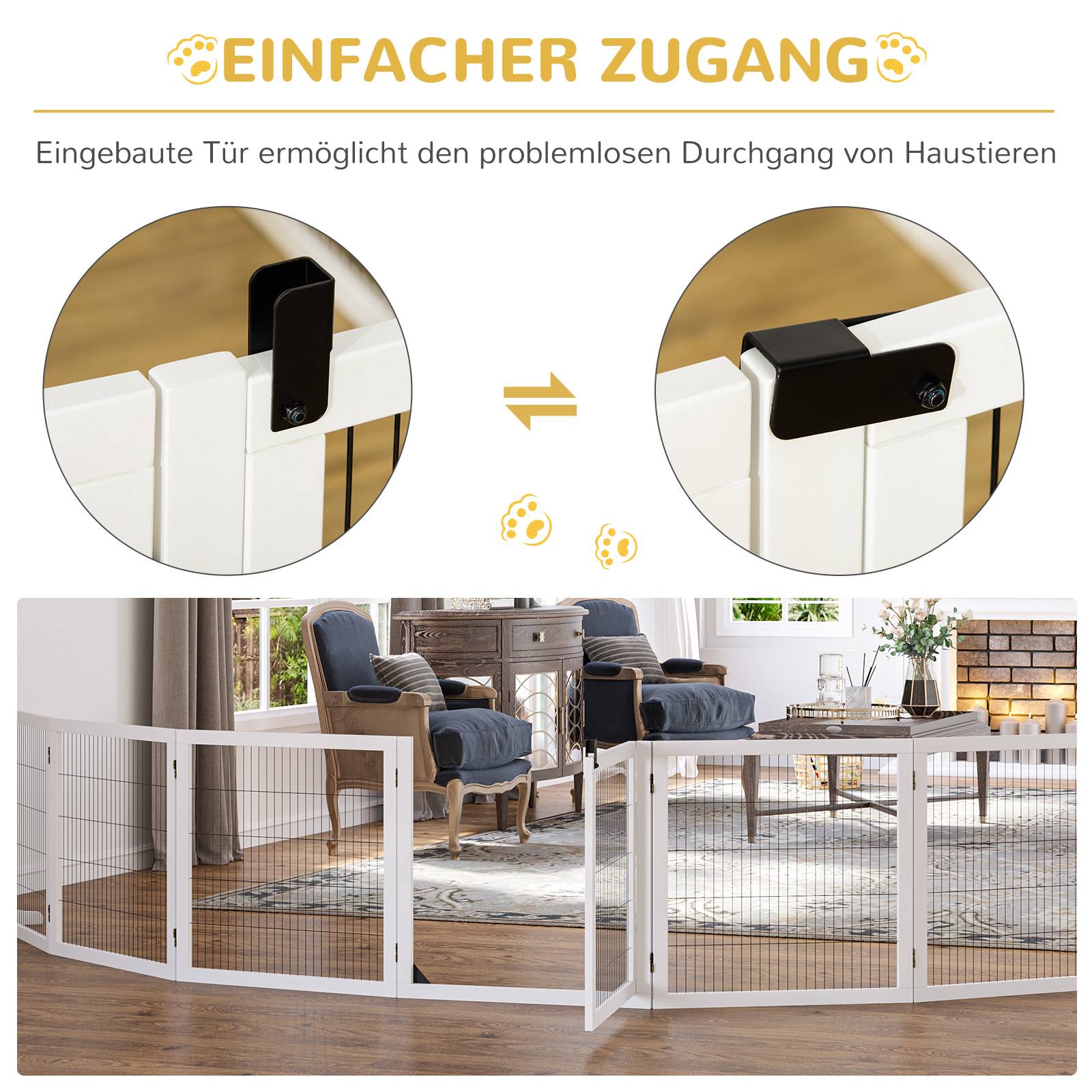 Barrière pour chien, pliable, 432 x 36 x 70 cm, pin, blanc - Image 10