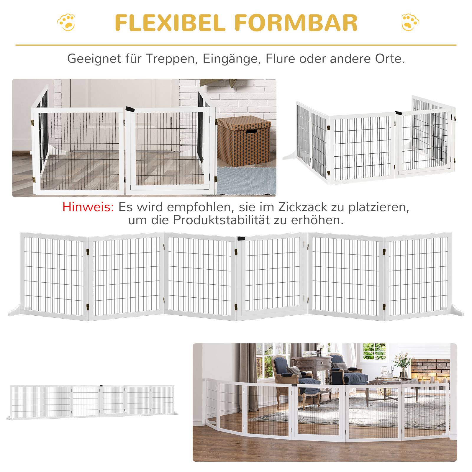 Barrière pour chien, pliable, 432 x 36 x 70 cm, pin, blanc - Image 7