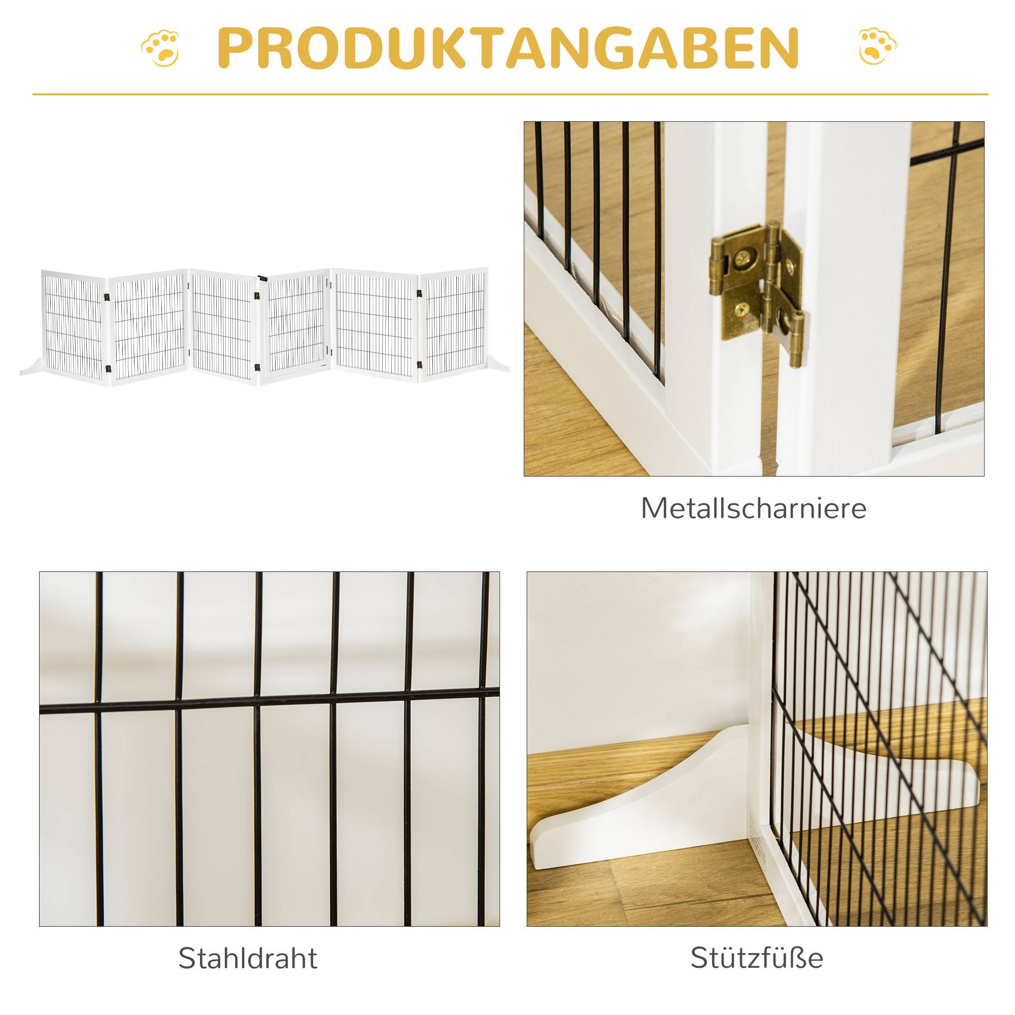 Barrière pour chien, pliable, 432 x 36 x 70 cm, pin, blanc - Image 9