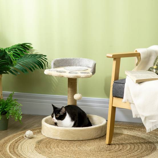 Petit arbre à chat design patte avec griffoir sisal 44 cm gris clair - ComfortXL Outdoor Living - Image 4