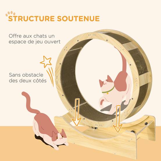 Roue exercice chat intérieur bois chêne tapis griffoir frein sécurité 91x94cm naturel - ComfortXL Outdoor Living - Image 7