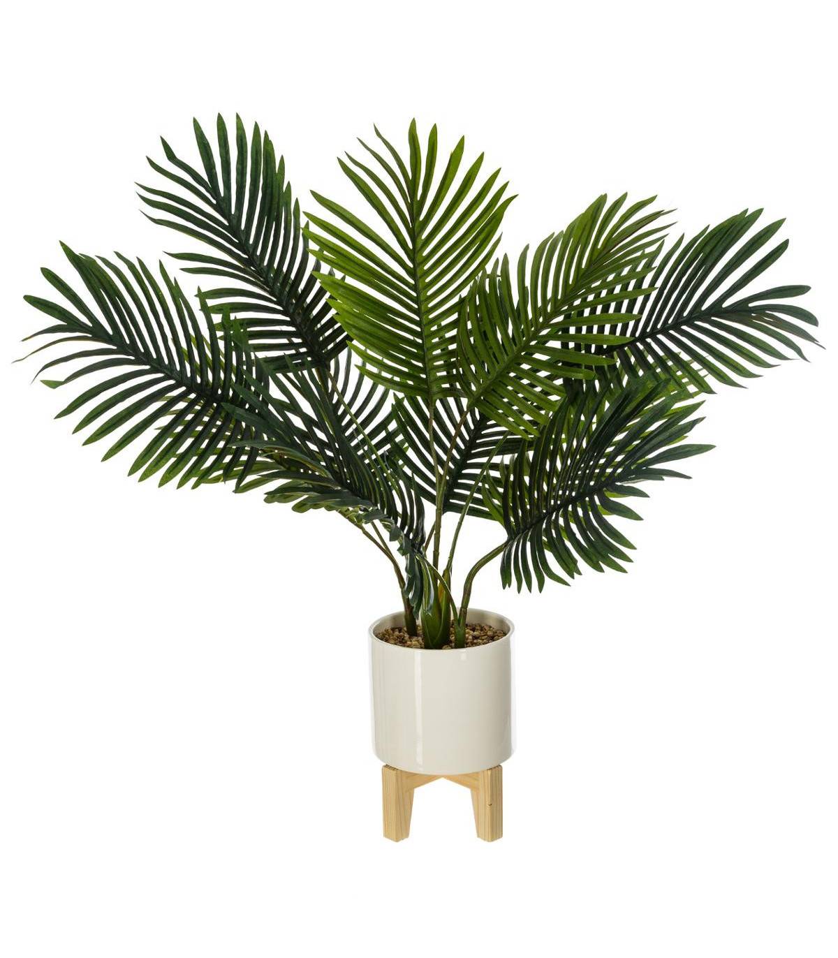Plante artificielle Palmier dans un pot en céramique pied en bois H 72 cm - Image 1