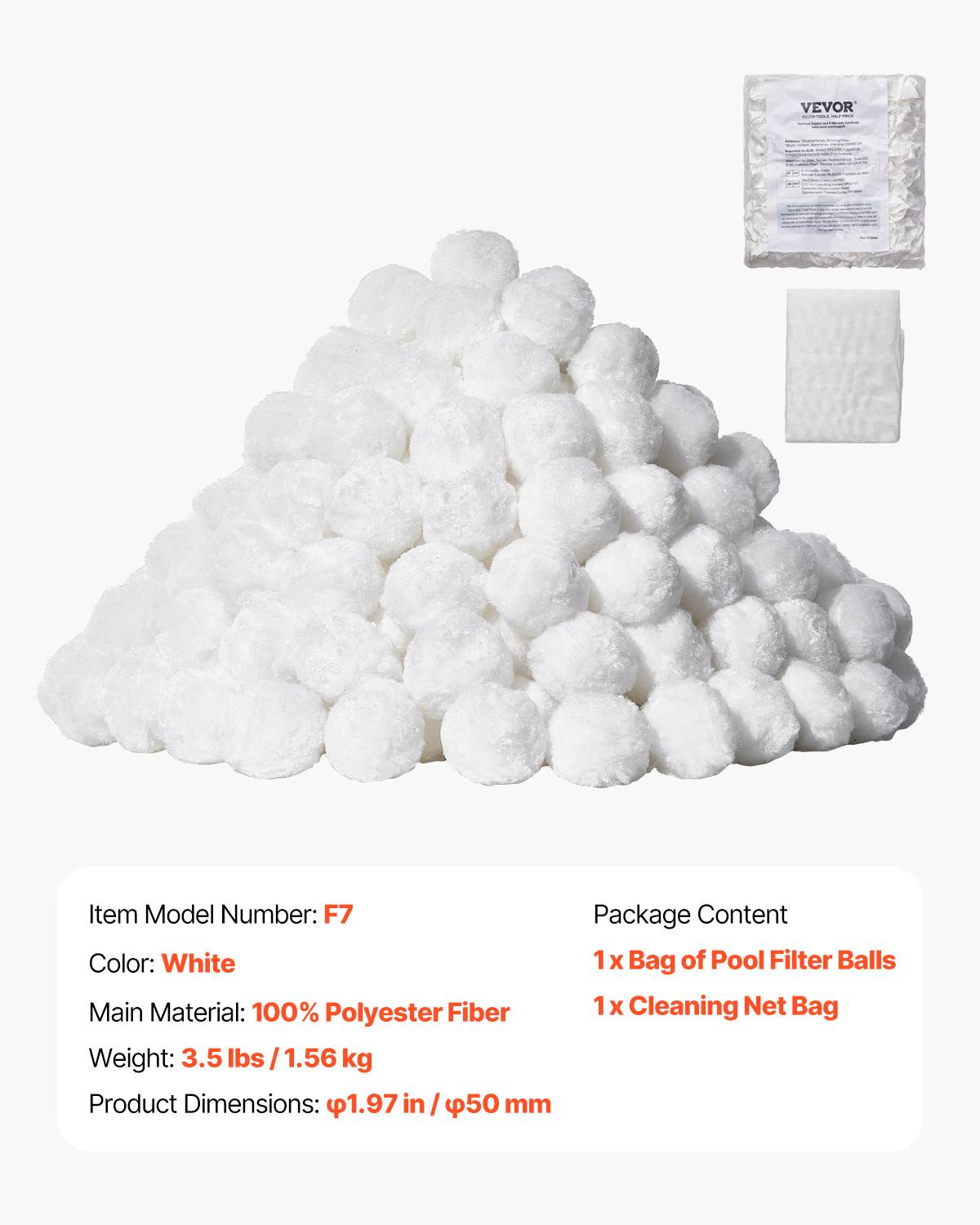Vevor - VEVOR Boules filtrantes piscine 1,56 kg, fibres polyester réutilisables, pour filtre à sable, cartouche et DE, avec sac filet de lavage. - Image 6