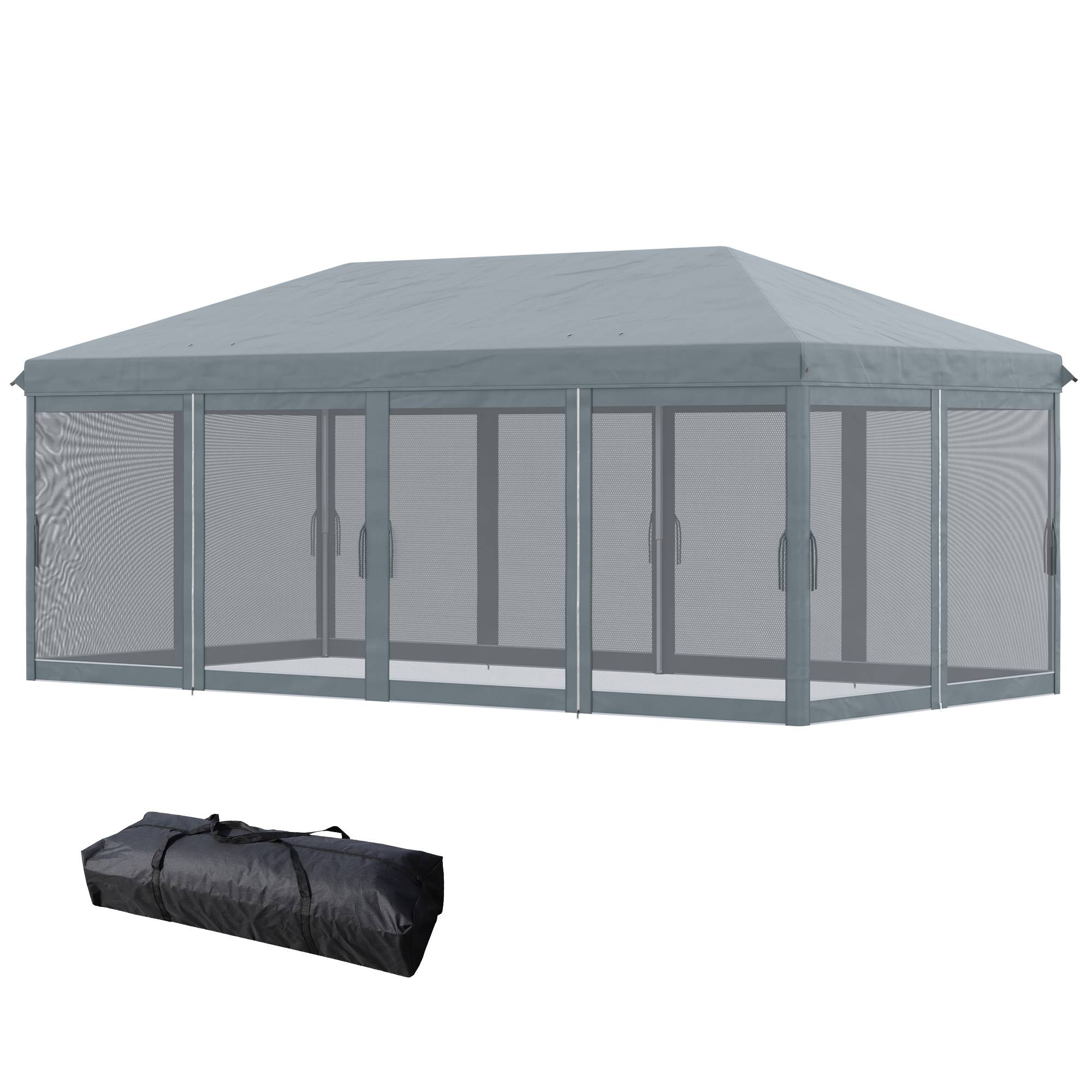 Outsunny - Tonnelle de jardin pliant pavillon terrasse 6x3m Anti-UV moustiquaires amovibles + sac transport gris - Outsunny - Image 4