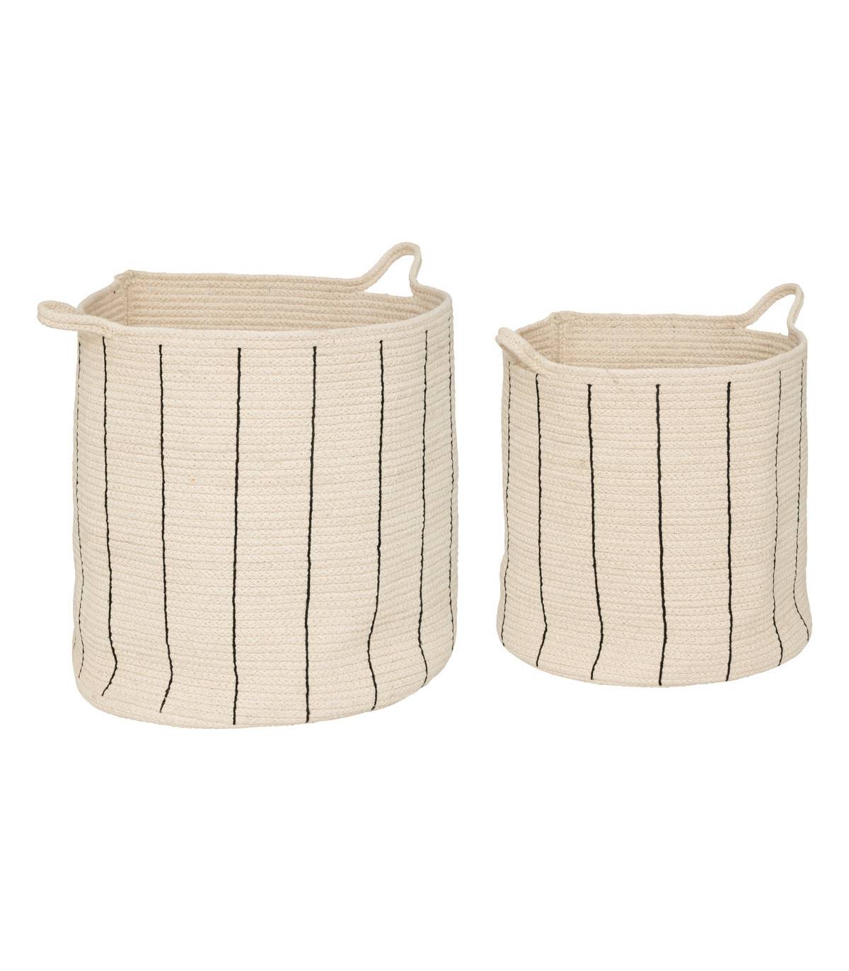 Lot de 2 Paniers de rangement en Coton Ivoire et rayé Noir - Imagen 1