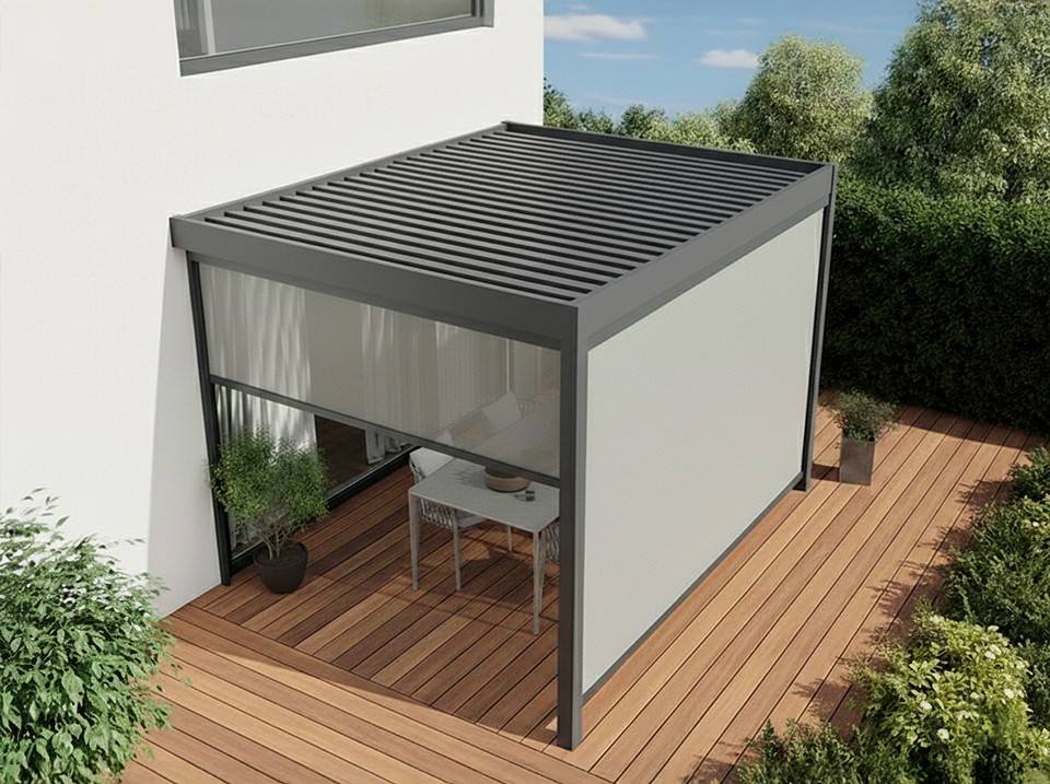 Pergola bioclimatique 3x4 m adossée alu + stores + lames acier orientables – Direct Abris - Imagen 5