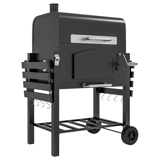 ComfortXL - Barbecue charbon fumoir métal jardin terrasse grille réglable 124x66x112cm noir - ComfortXL Outdoor Living - Image 2