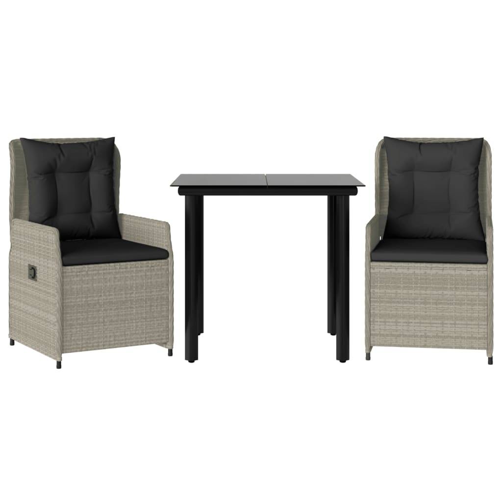 Salon de Jardin 2 Personnes Gris Clair Résine Tressée Table et 2 Fauteuils Relax Inclinables – ComfortXL Outdoor Living - Image 2