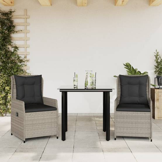 Salon de Jardin 2 Personnes Gris Clair Résine Tressée Table et 2 Fauteuils Relax Inclinables – ComfortXL Outdoor Living - Image 1