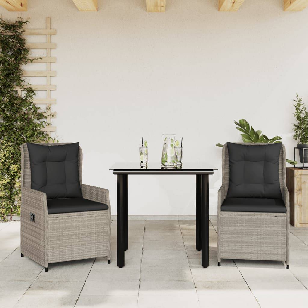 Salon de Jardin 2 Personnes Gris Clair Résine Tressée Table et 2 Fauteuils Relax Inclinables – ComfortXL Outdoor Living - Image 1