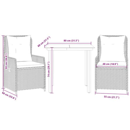 Salon de Jardin 2 Personnes Gris Clair Résine Tressée Table et 2 Fauteuils Relax Inclinables – ComfortXL Outdoor Living - Image 8