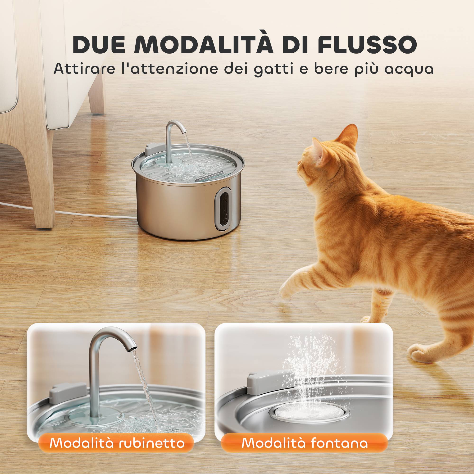 Fontaine eau chat 2,5L avec LED et 2 modes d'écoulement, inox,19.4x19.4x18.7cm,argent - Image 7
