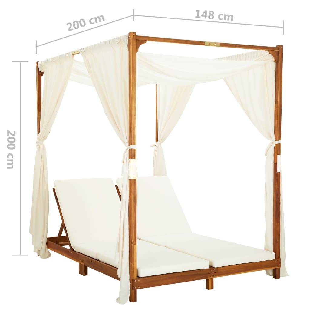 Vidaxl - Chaise longue double avec rideaux et coussins Bois d'acacia vidaXL 310318 - Imagen 2