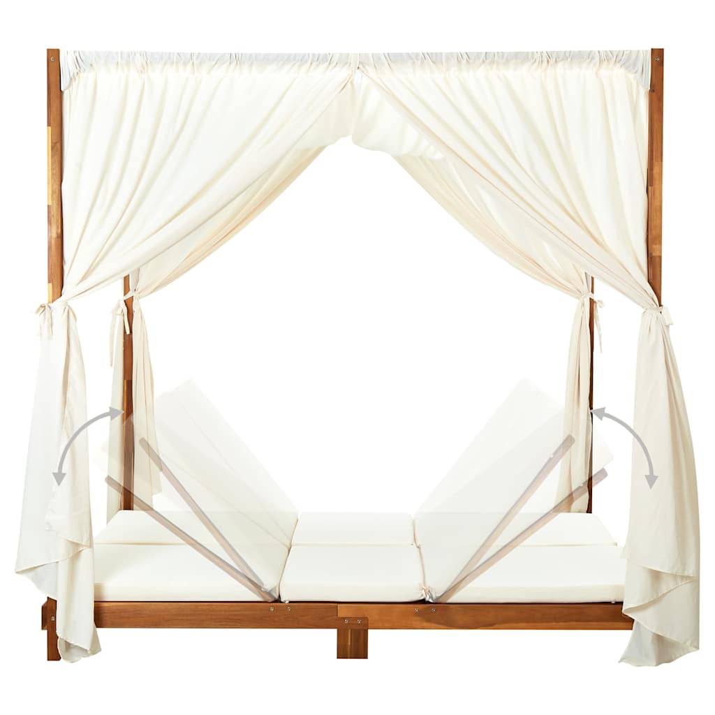 Vidaxl - Chaise longue double avec rideaux et coussins Bois d'acacia vidaXL 310318 - Imagen 6