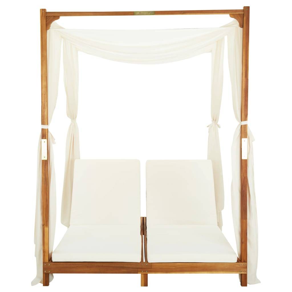 Vidaxl - Chaise longue double avec rideaux et coussins Bois d'acacia vidaXL 310318 - Imagen 8