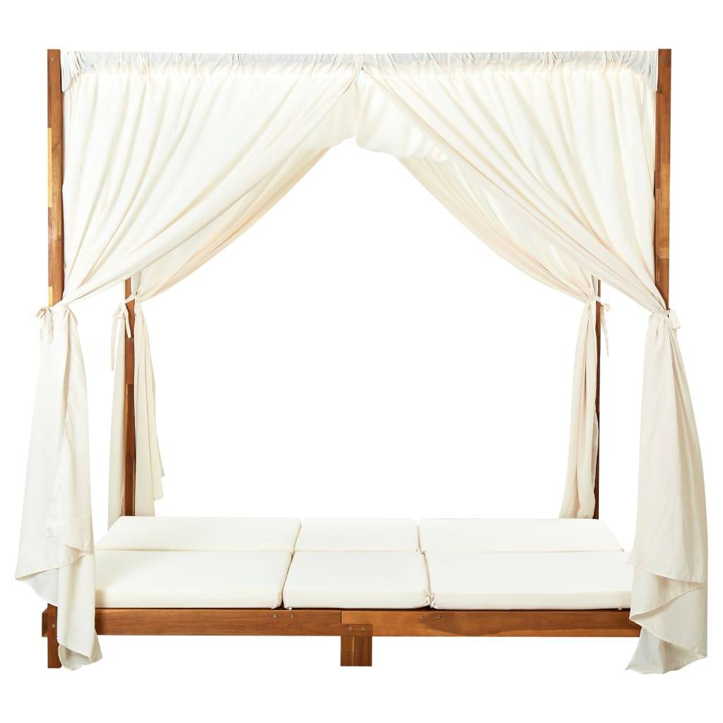 Vidaxl - Chaise longue double avec rideaux et coussins Bois d'acacia vidaXL 310318 - Imagen 5