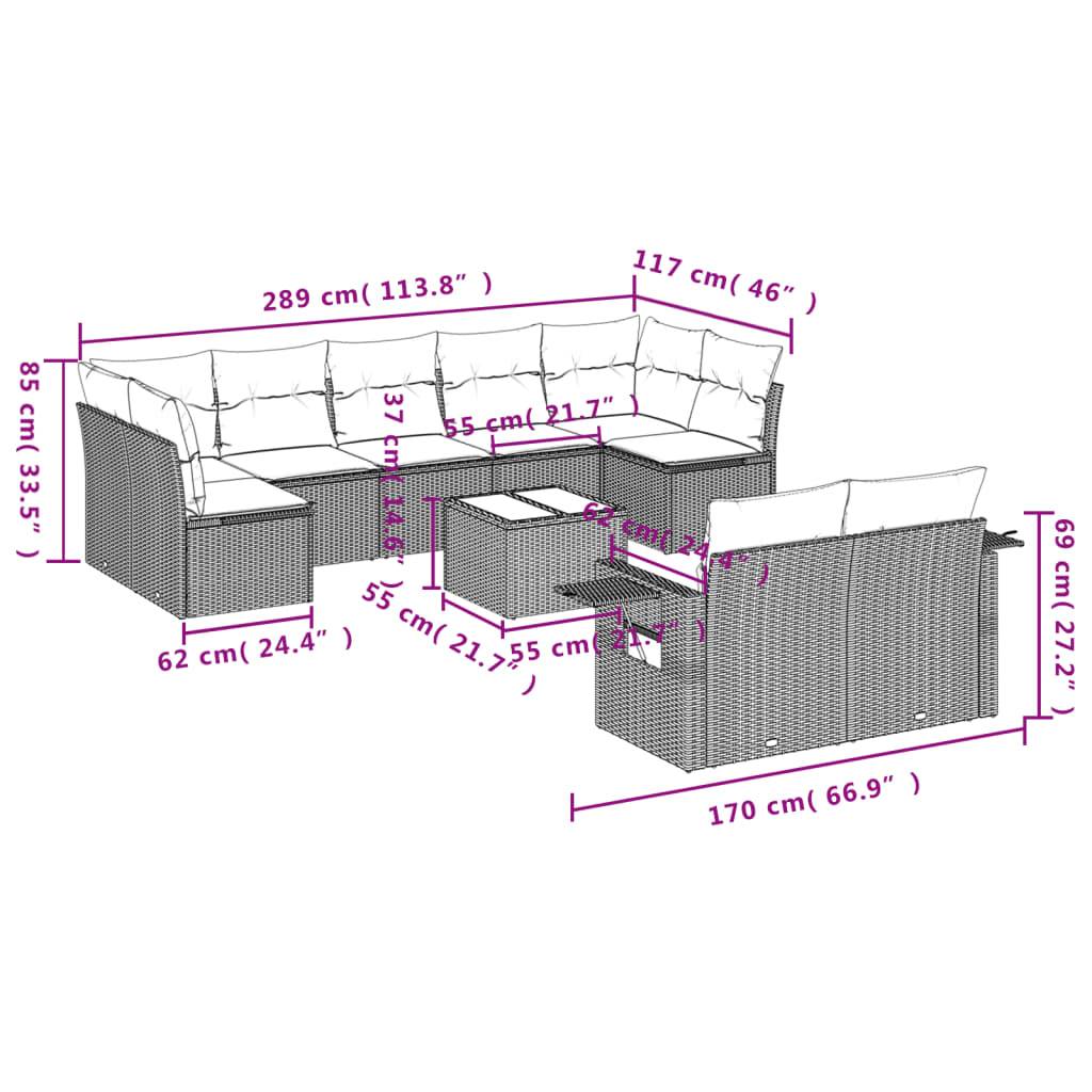 Mobilier de jardin 10 éléments en poly rotin avec rangement intégré et coussins déhoussables Beige – ComfortXL Outdoor Living - Image 3