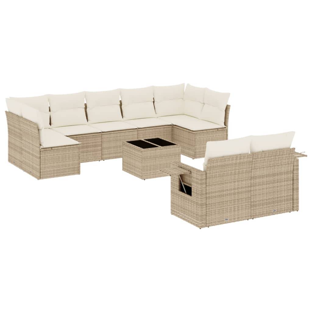 Mobilier de jardin 10 éléments en poly rotin avec rangement intégré et coussins déhoussables Beige – ComfortXL Outdoor Living - Image 2