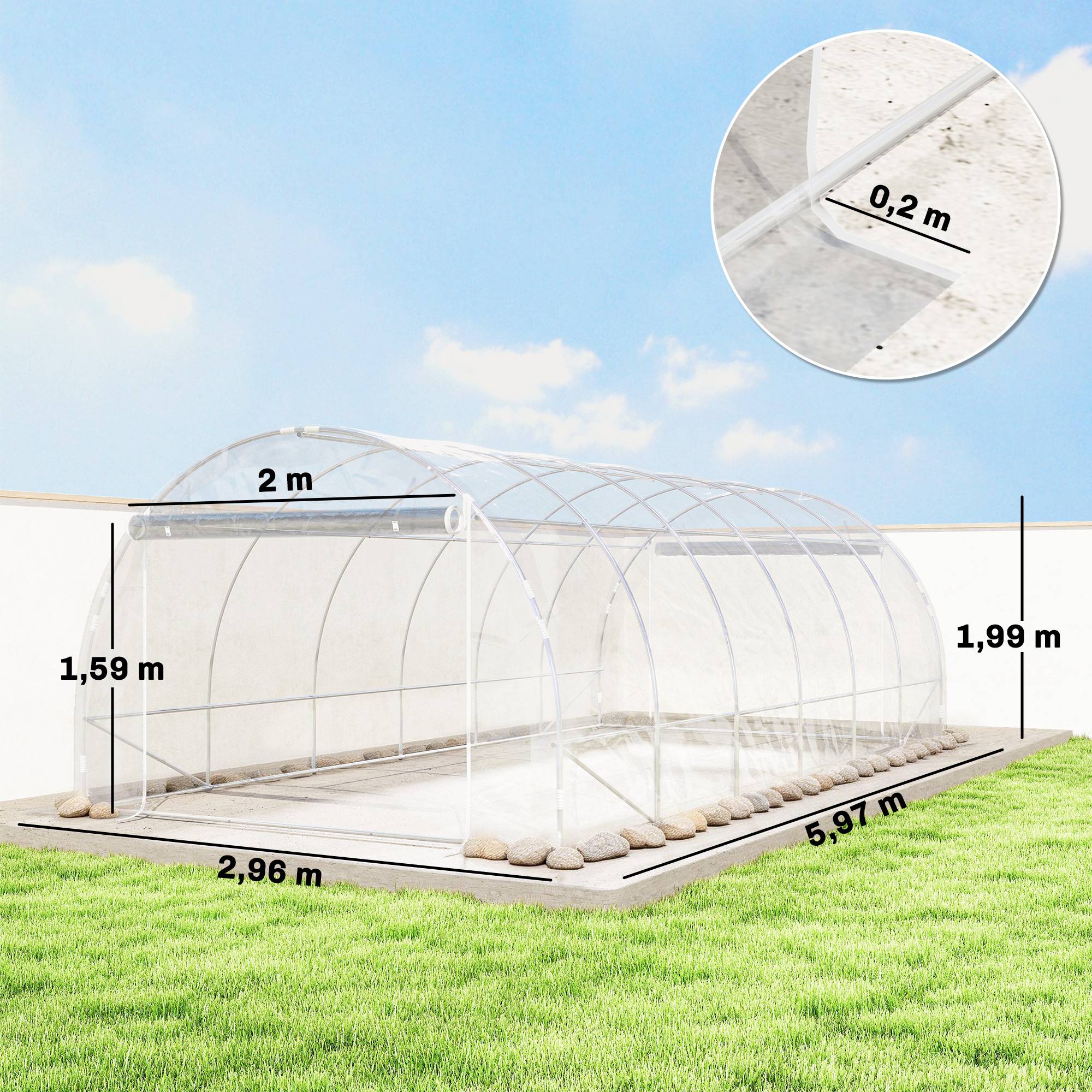 Outsunny - Serre tunnel de jardin 296x597x199cm - cadre acier galvanisé - 2 portes - bâche PE 150g/m² prolongée 20cm - transparent - Outsunny - Image 3