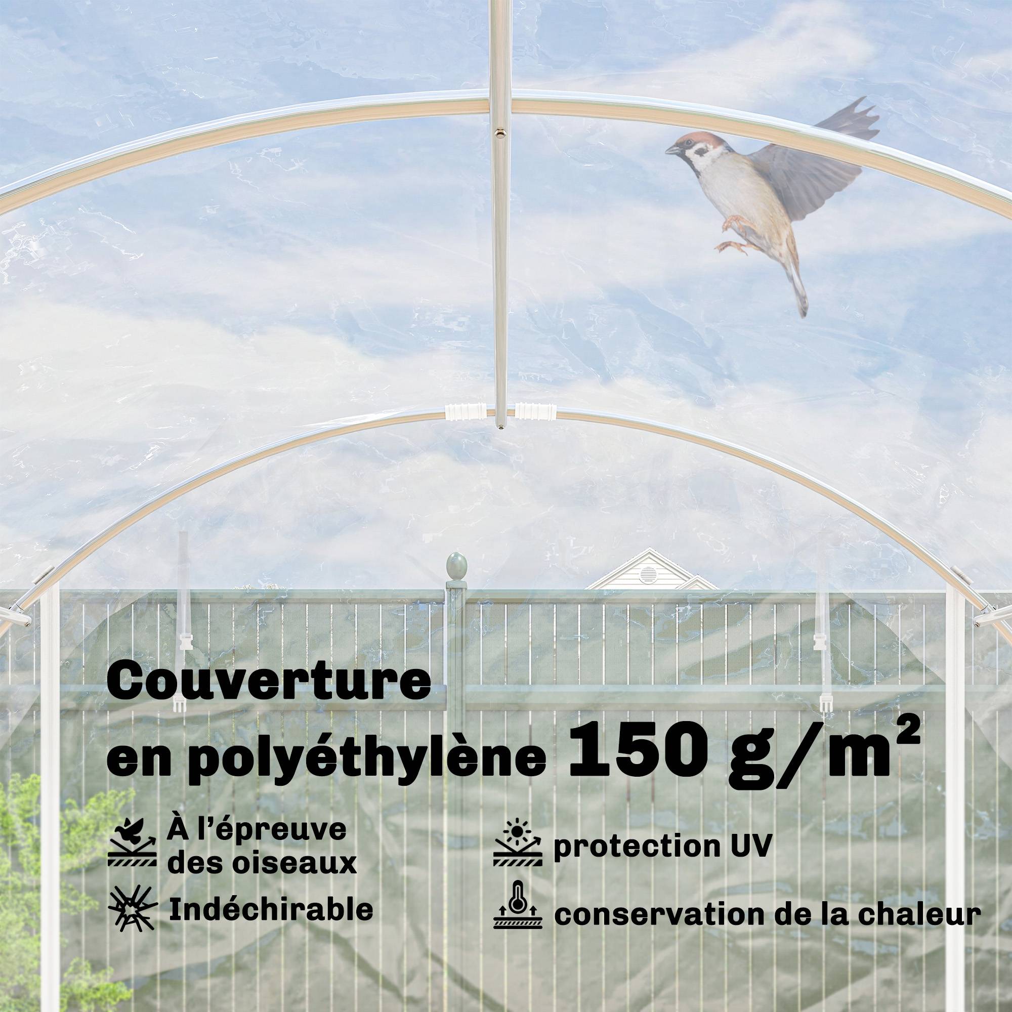 Outsunny - Serre tunnel de jardin 296x597x199cm - cadre acier galvanisé - 2 portes - bâche PE 150g/m² prolongée 20cm - transparent - Outsunny - Image 8