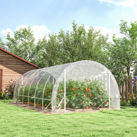 Outsunny - Serre tunnel de jardin 296x597x199cm - cadre acier galvanisé - 2 portes - bâche PE 150g/m² prolongée 20cm - transparent - Outsunny - Image 4