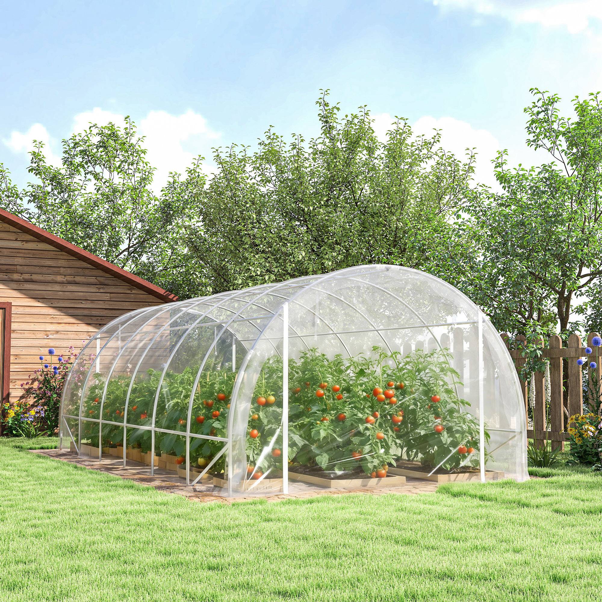 Outsunny - Serre tunnel de jardin 296x597x199cm - cadre acier galvanisé - 2 portes - bâche PE 150g/m² prolongée 20cm - transparent - Outsunny - Image 4