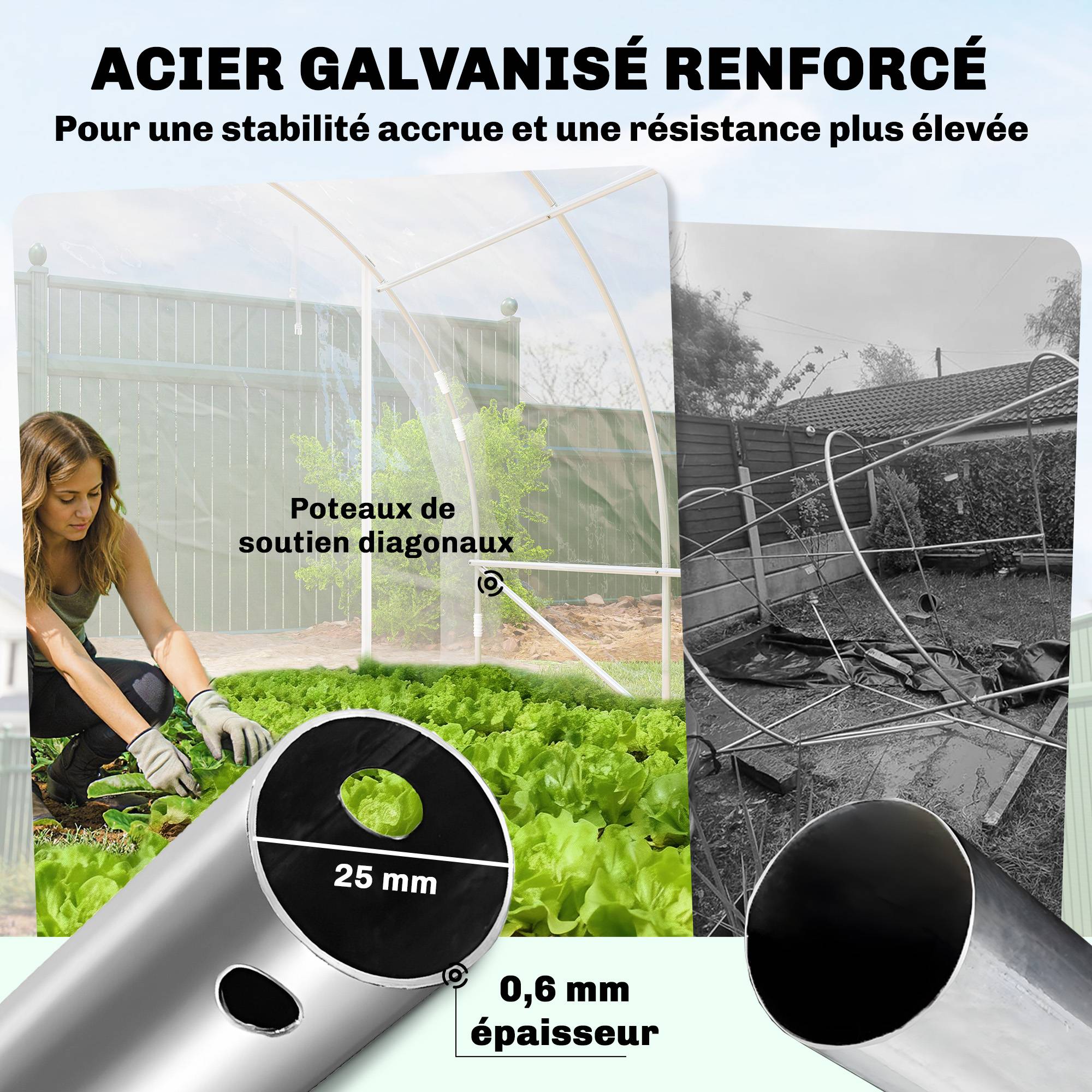 Outsunny - Serre tunnel de jardin 296x597x199cm - cadre acier galvanisé - 2 portes - bâche PE 150g/m² prolongée 20cm - transparent - Outsunny - Image 7