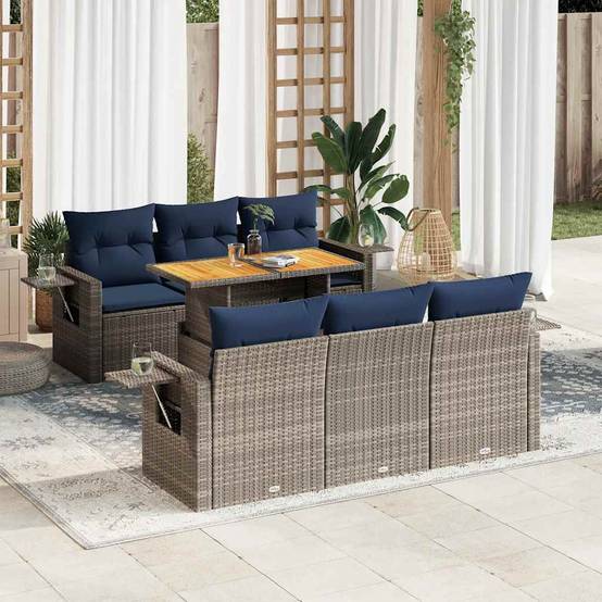 ComfortXL - Salon de jardin 6 places gris résine tressée avec table bois relevable et coffres de rangement – ComfortXL Outdoor Living - Image 1