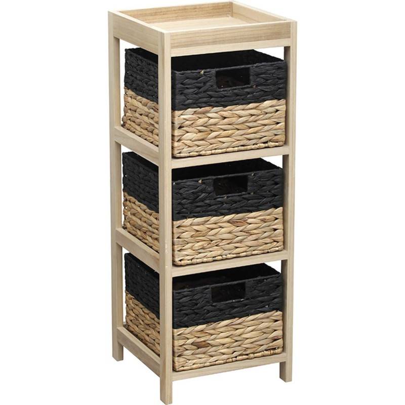 Chiffonnier en bois 3 paniers jacinthe naturel et noir - Image 1