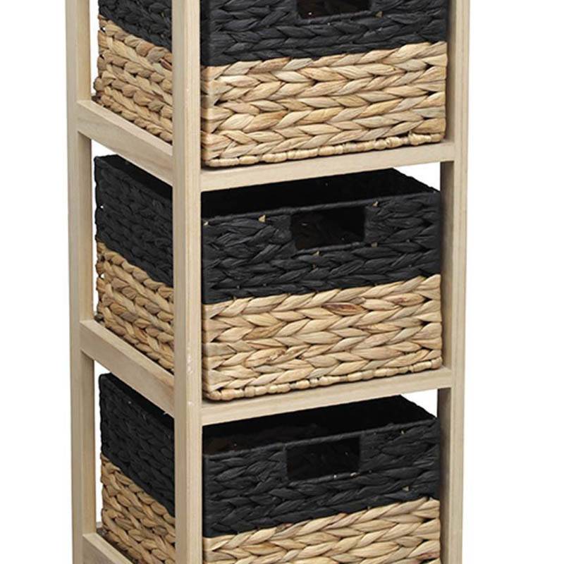 Chiffonnier en bois 3 paniers jacinthe naturel et noir - Image 2