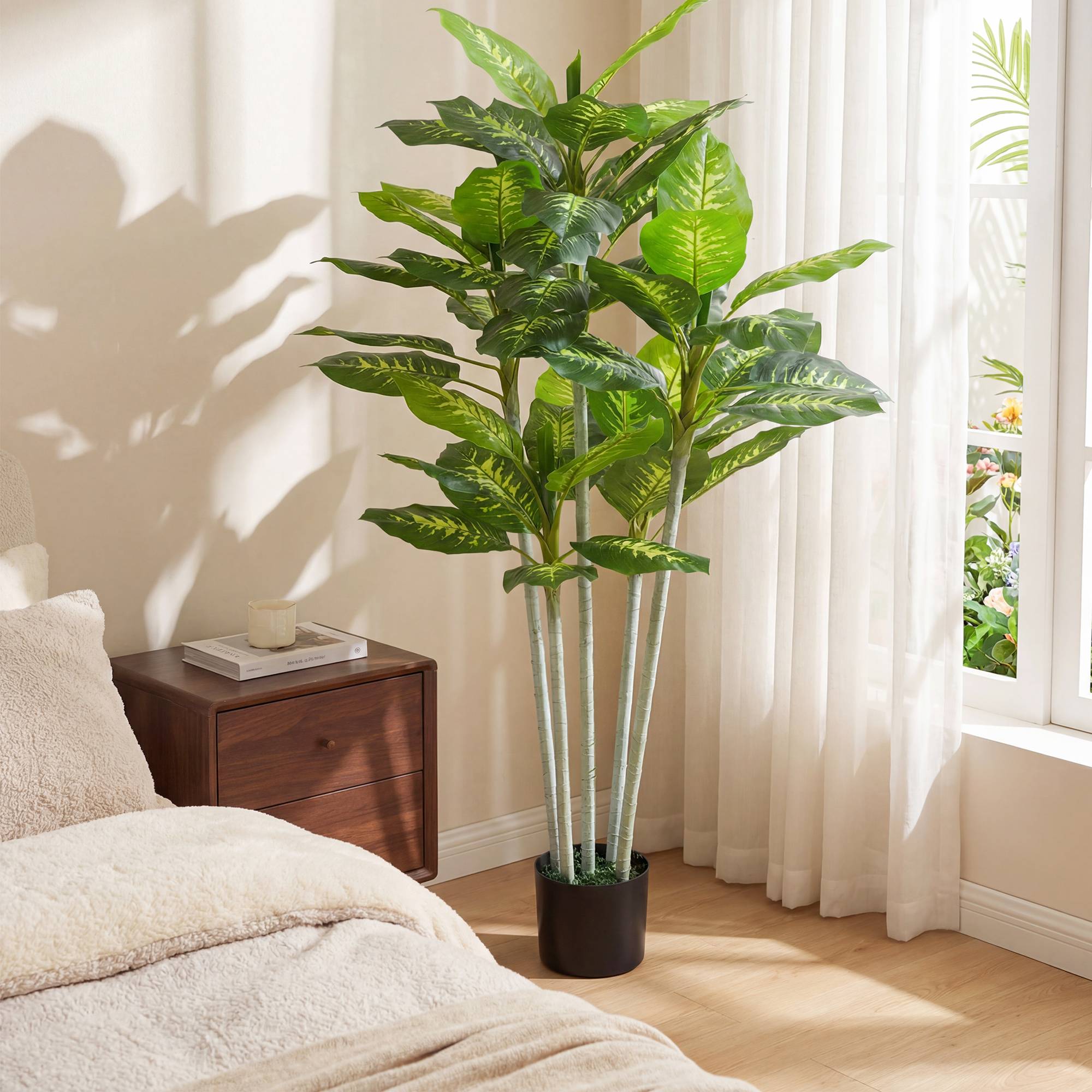 Plante artificielle calathea hauteur 150 cm pot ciment 53 feuilles - intérieur - Image 10