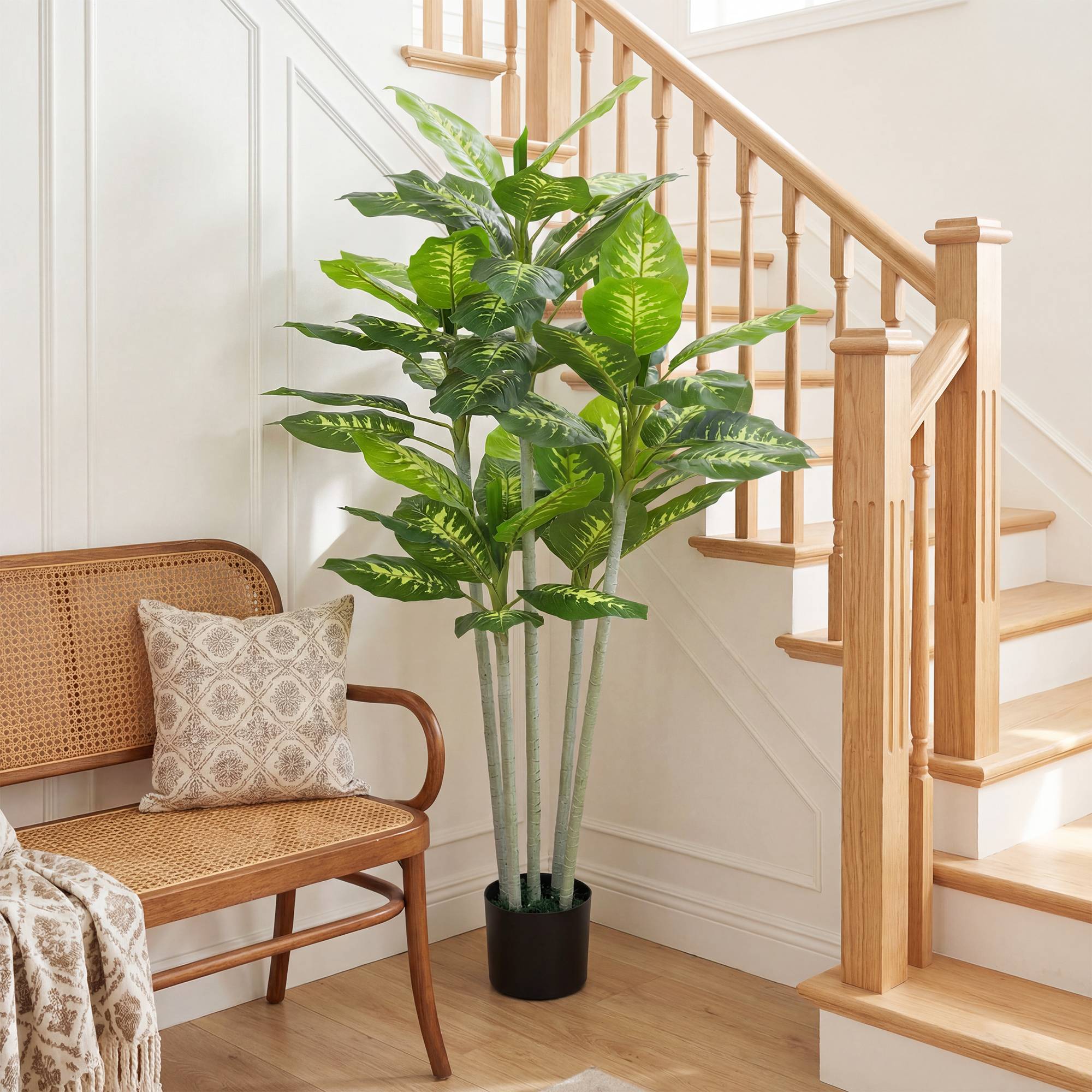 Plante artificielle calathea hauteur 150 cm pot ciment 53 feuilles - intérieur - Image 4