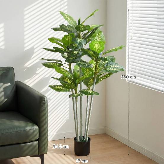 Plante artificielle calathea hauteur 150 cm pot ciment 53 feuilles - intérieur - Image 5