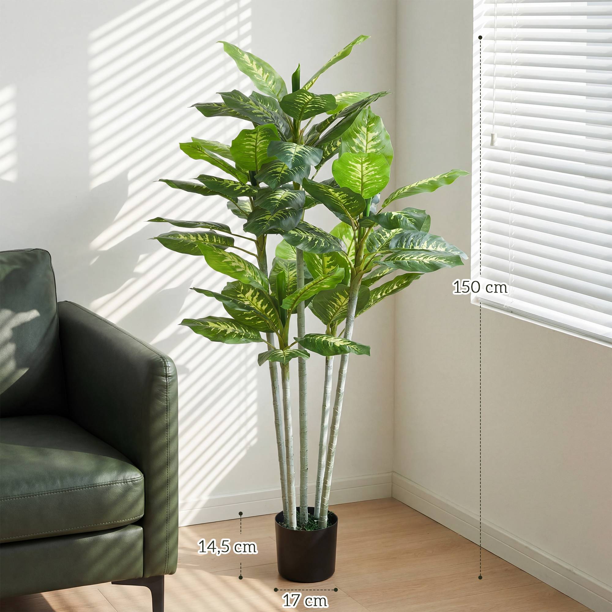 Plante artificielle calathea hauteur 150 cm pot ciment 53 feuilles - intérieur - Image 5
